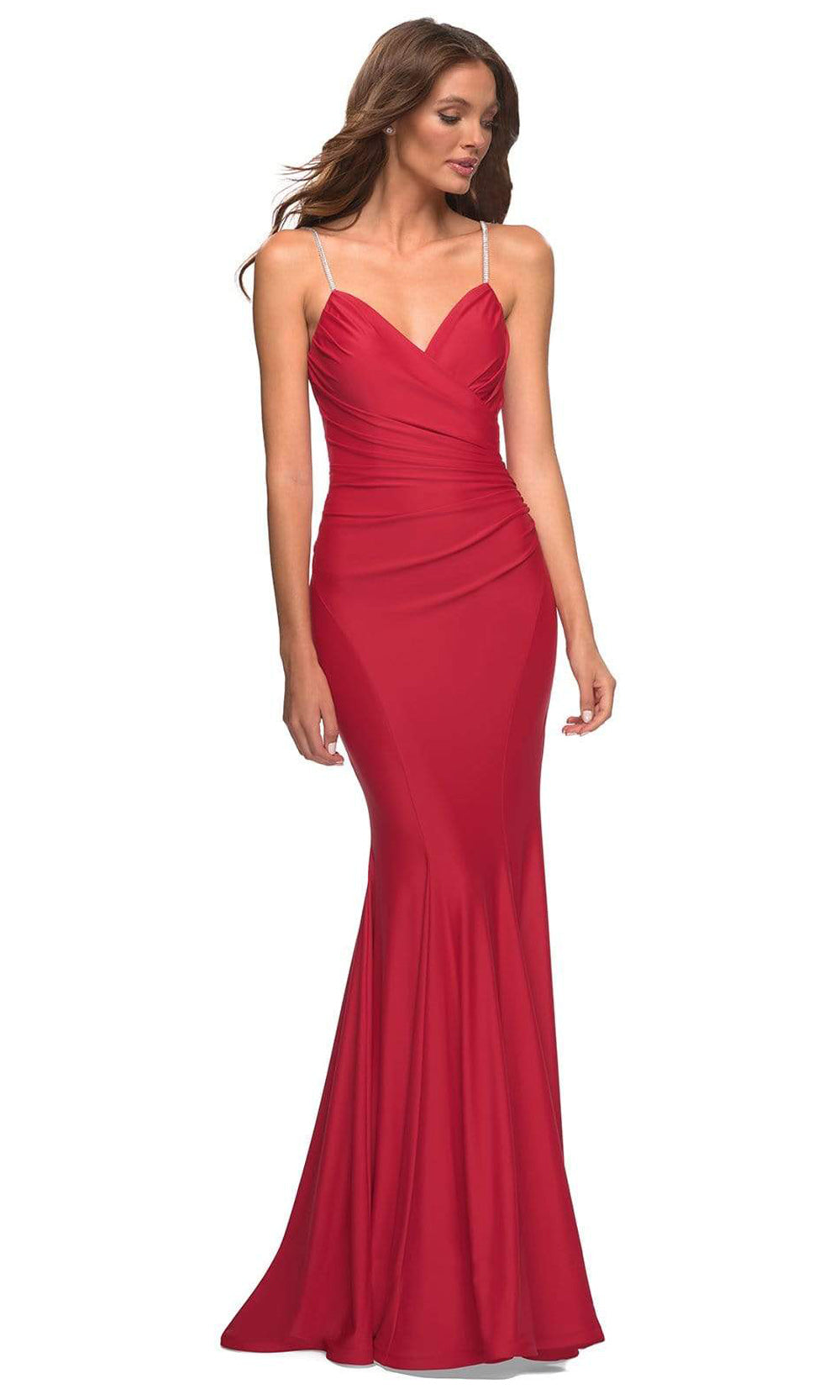 La Femme - 30712 Adorned Strap Mermaid Gown In Red
