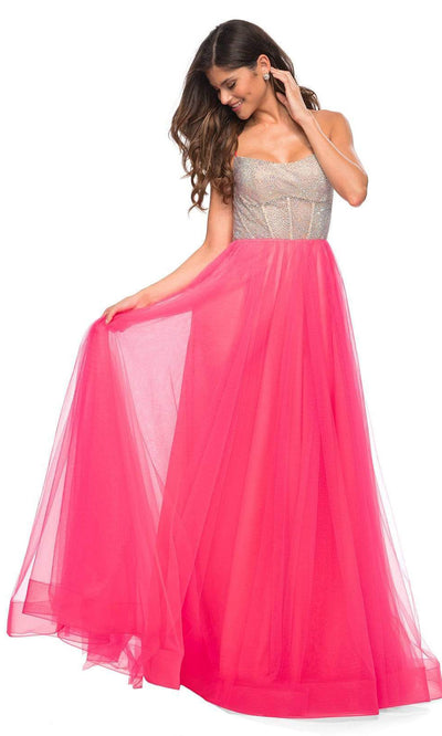 La Femme - 30721 Beaded Corset Tulle A-Line Dress In Pink