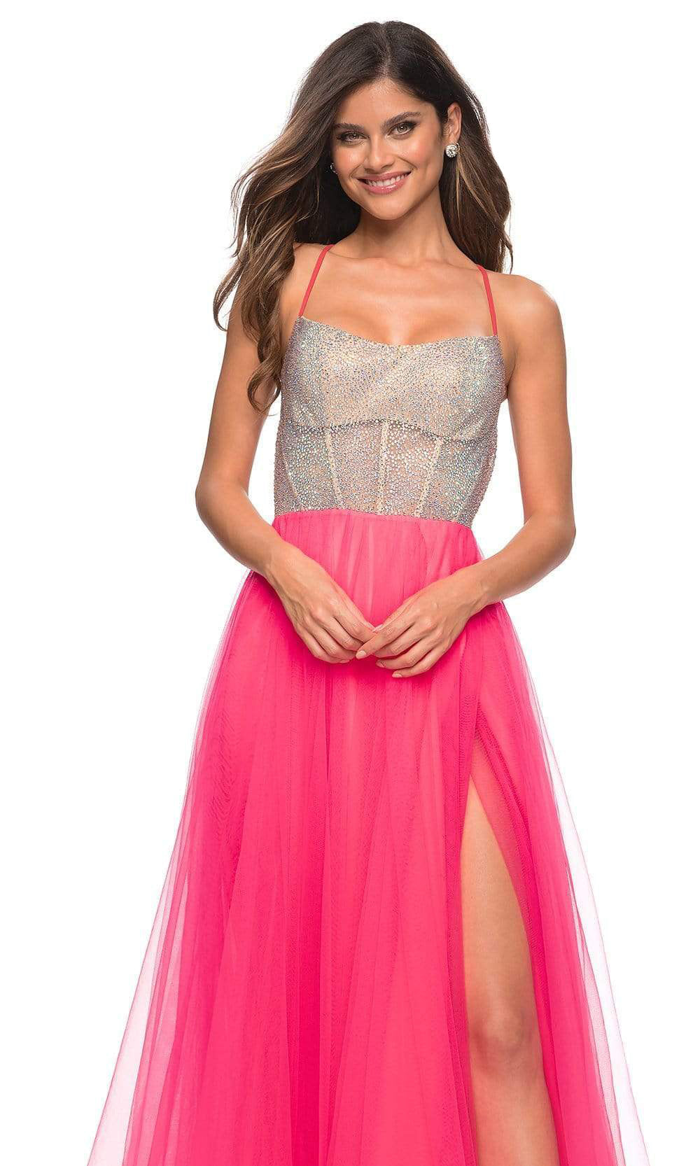 La Femme - 30721 Beaded Corset Tulle A-Line Dress In Pink