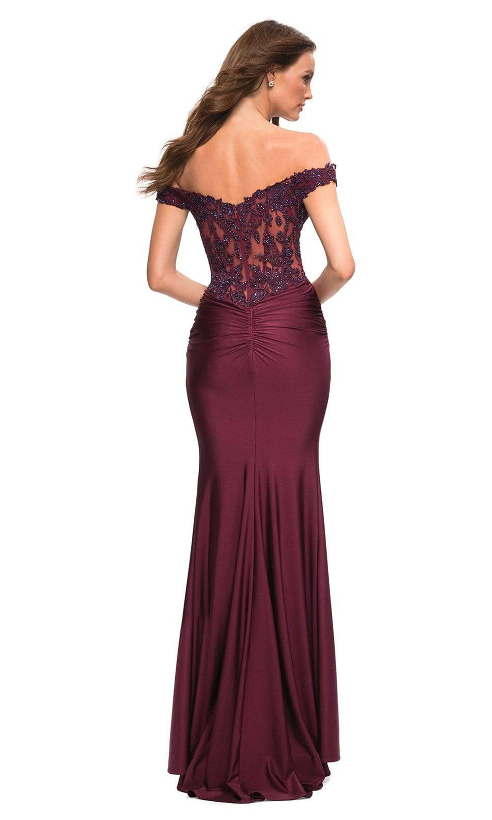 La Femme - 30741 Lace Off Shoulder Sheath Gown In Purple