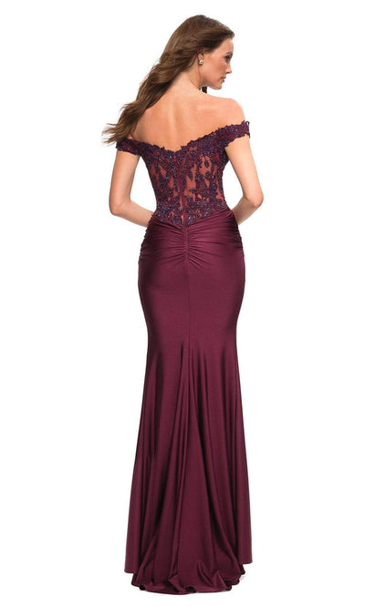La Femme - 30741 Lace Off Shoulder Sheath Gown In Purple