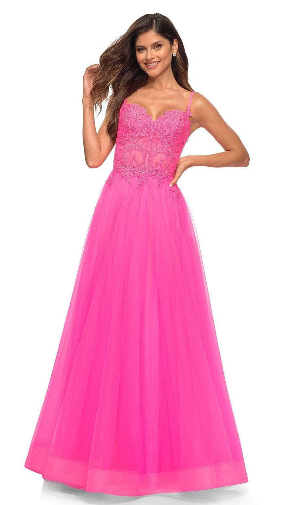 La Femme - 30755 Tulle Embroidered Sweetheart Dress In Pink