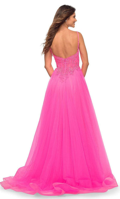 La Femme - 30755 Tulle Embroidered Sweetheart Dress In Pink