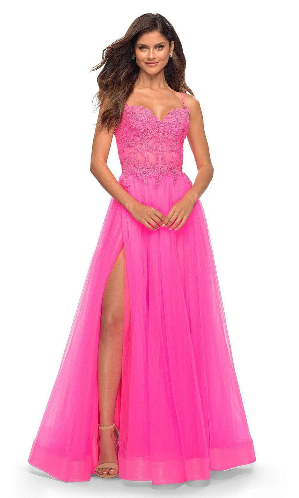 La Femme - 30755 Tulle Embroidered Sweetheart Dress In Pink