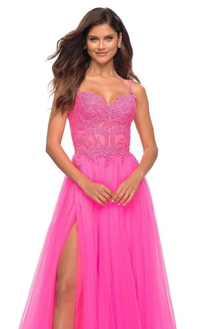 La Femme - 30755 Tulle Embroidered Sweetheart Dress In Pink