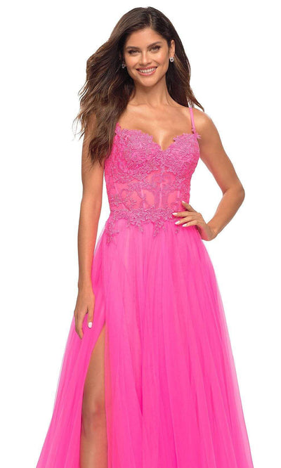 La Femme - 30755 Tulle Embroidered Sweetheart Dress In Pink