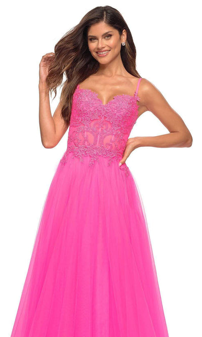 La Femme - 30755 Tulle Embroidered Sweetheart Dress In Pink