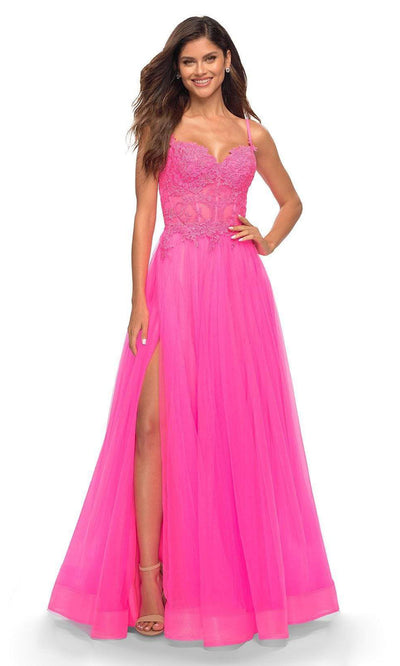 La Femme - 30755 Tulle Embroidered Sweetheart Dress In Pink