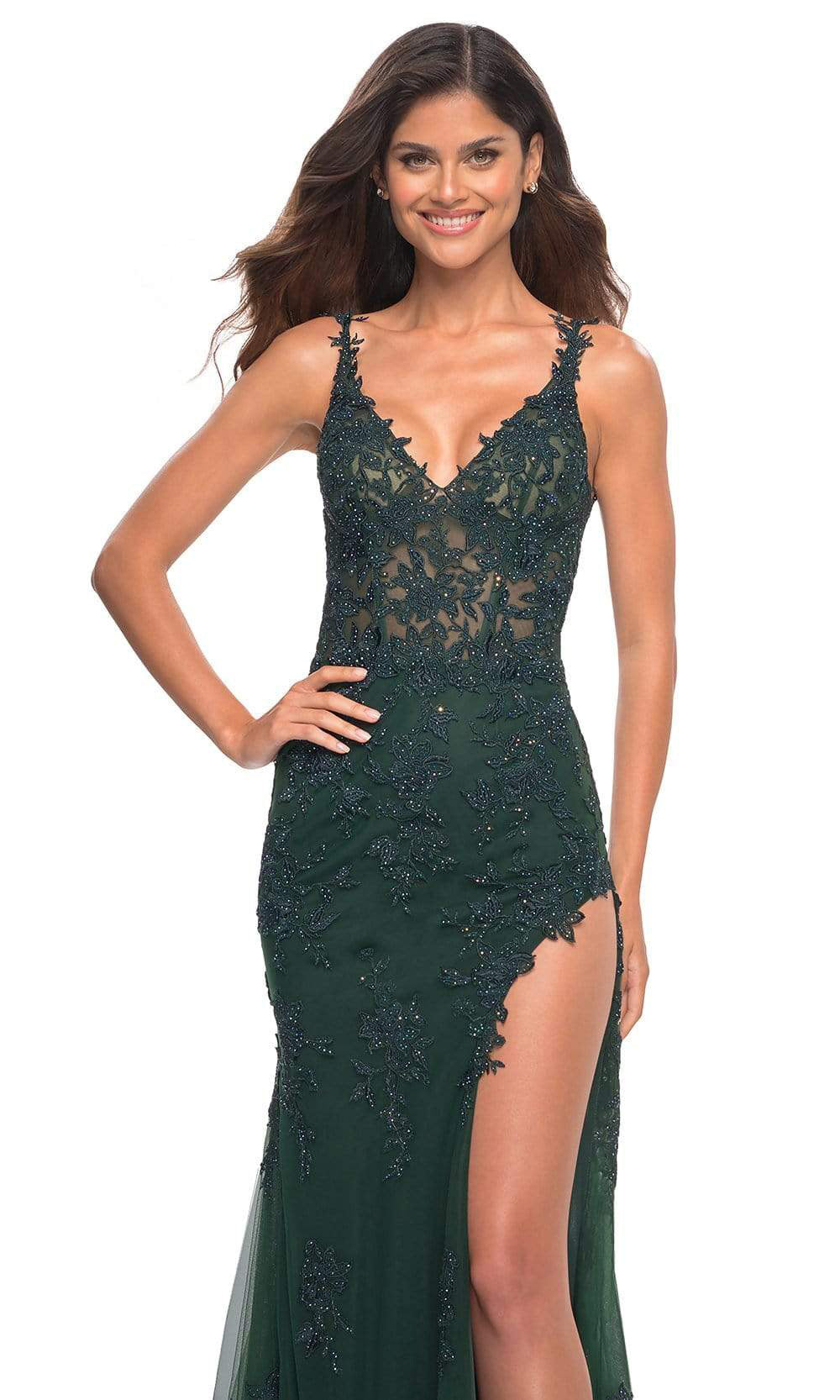 La Femme - 30767 Embroidery And Bead Accented Gown In Green