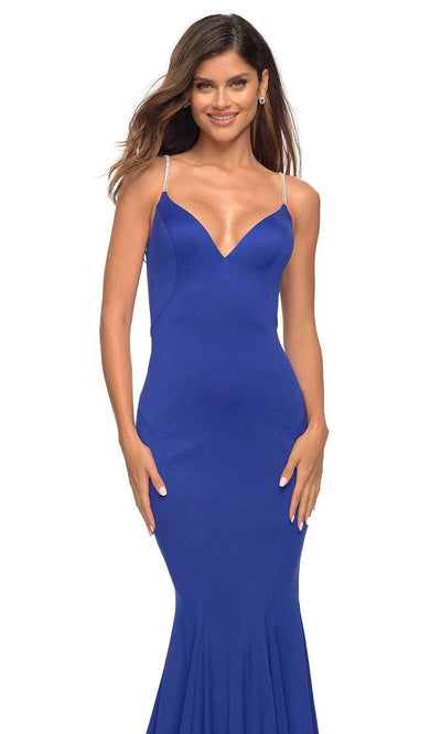 La Femme - 30785 Beaded Straps Mermaid Gown In Blue