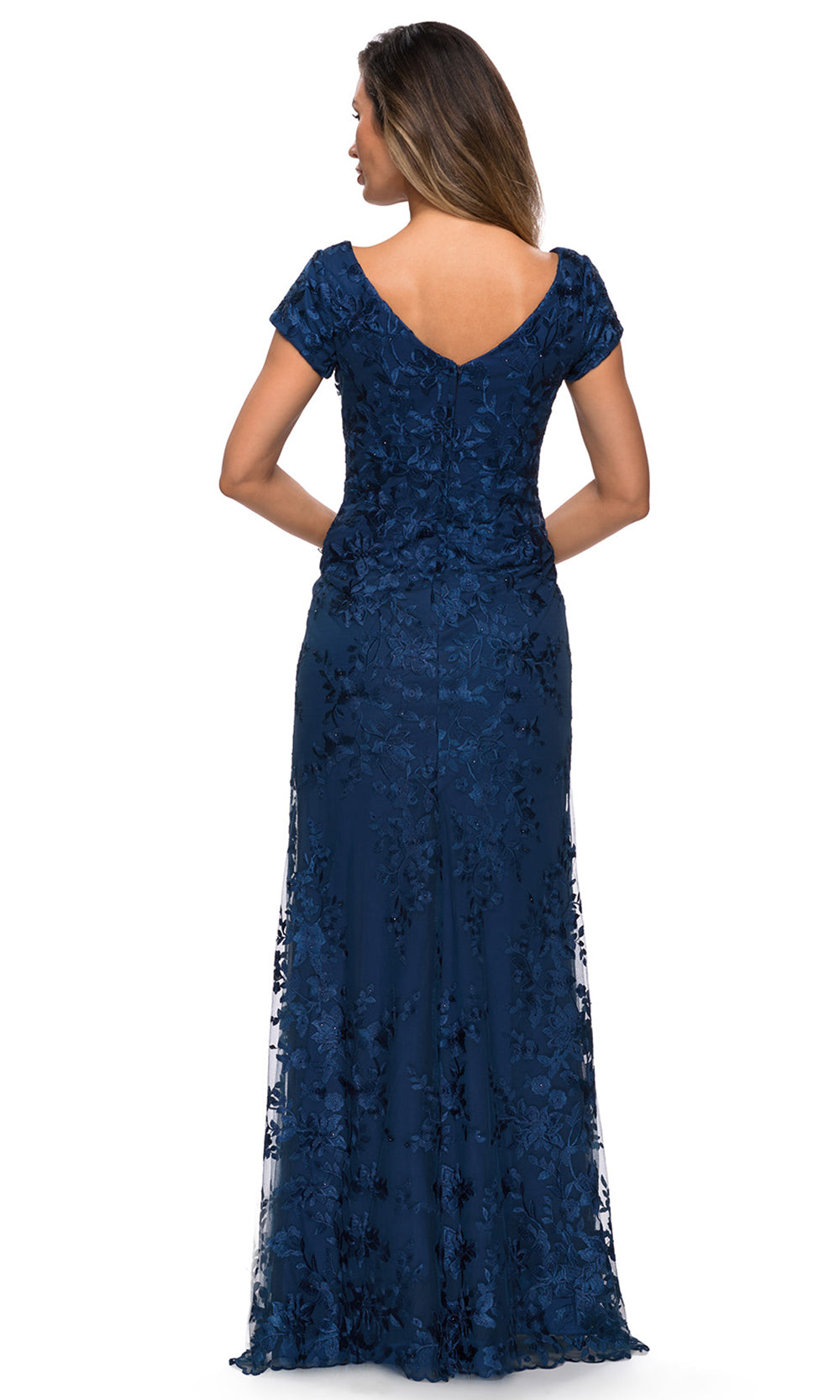 La Femme - 27842 Scoop Neck Lace Fitted Dress In Blue