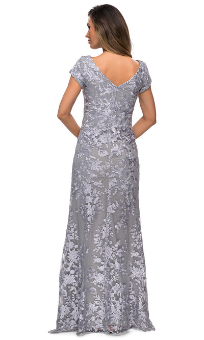 La Femme - 27842 Scoop Neck Lace Fitted Dress In Silver