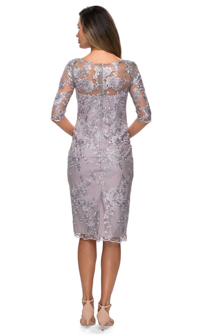 La Femme - 27895 Lace Applique Sheath Short Dress In Purple and Gray