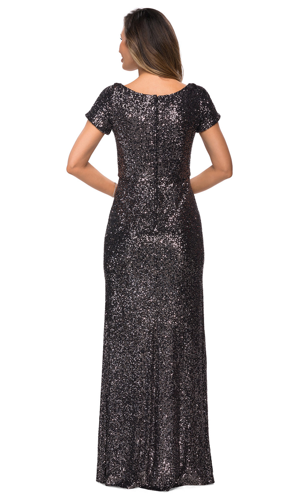 La Femme - 27916 Scoop Neck Full Sequin Sheath Gown In Black