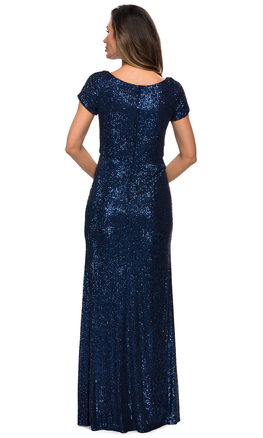 La Femme - 27916 Scoop Neck Full Sequin Sheath Gown In Blue