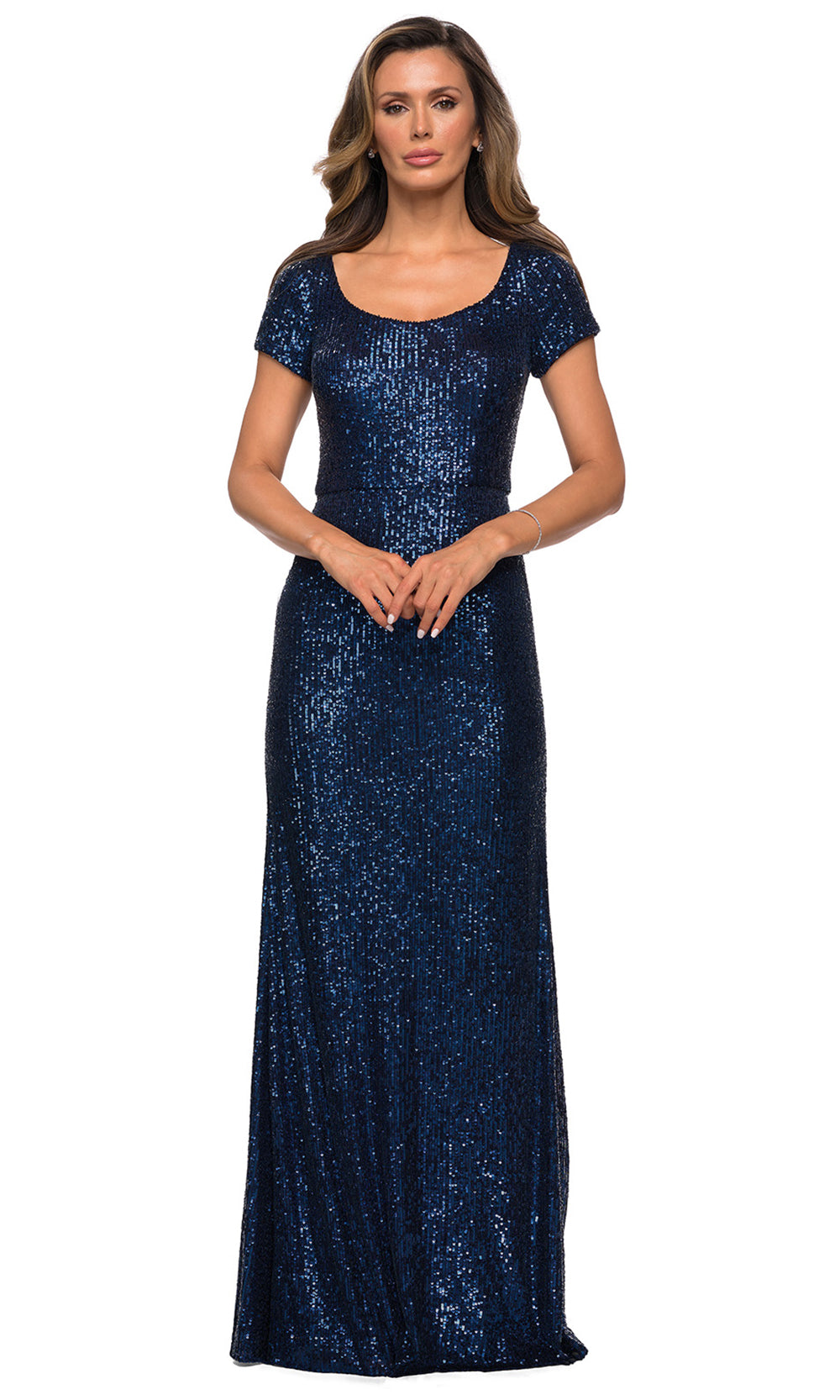 La Femme - 27916 Scoop Neck Full Sequin Sheath Gown In Blue