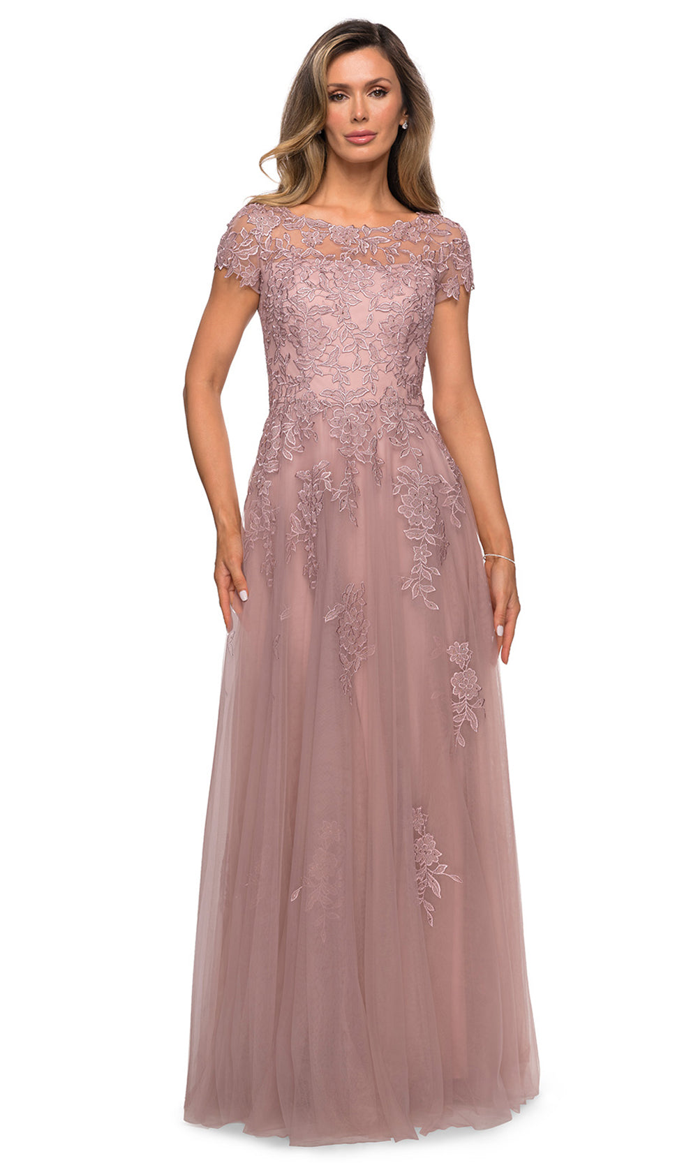 La Femme - 27920 Lace And Tulle A-Line Dress In Pink