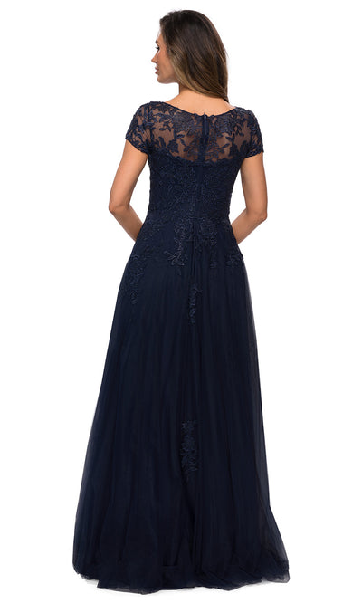 La Femme - 27920 Lace And Tulle A-Line Dress In Blue
