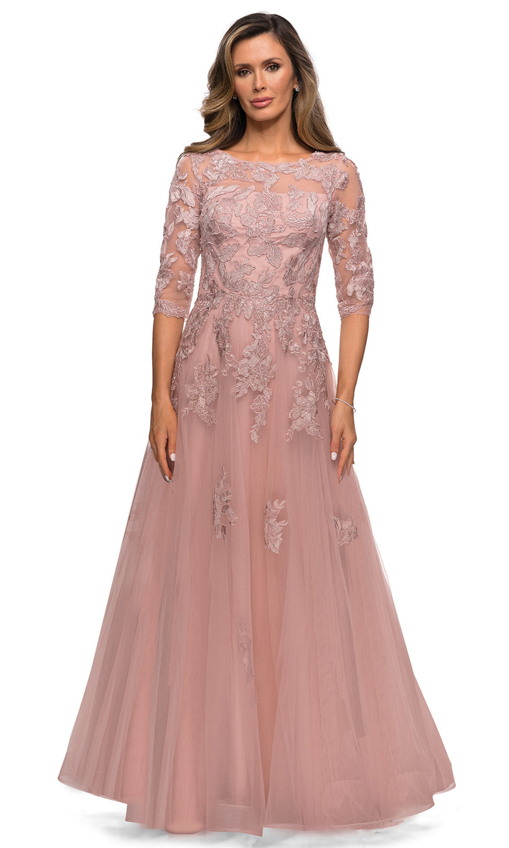 La Femme - 27922 Embellished Tulle A-Line Gown In Pink
