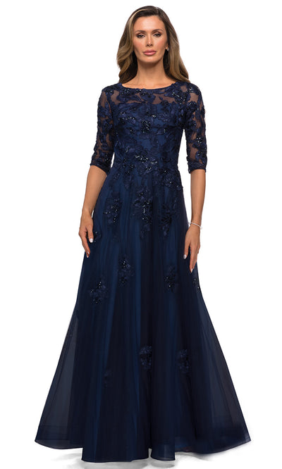 La Femme - 27922 Embellished Tulle A-Line Gown In Blue