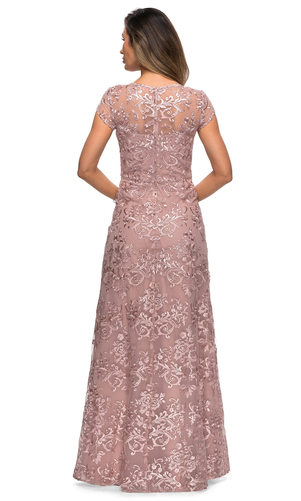La Femme - 27951 Embroidered V Neck Fitted Dress In Pink