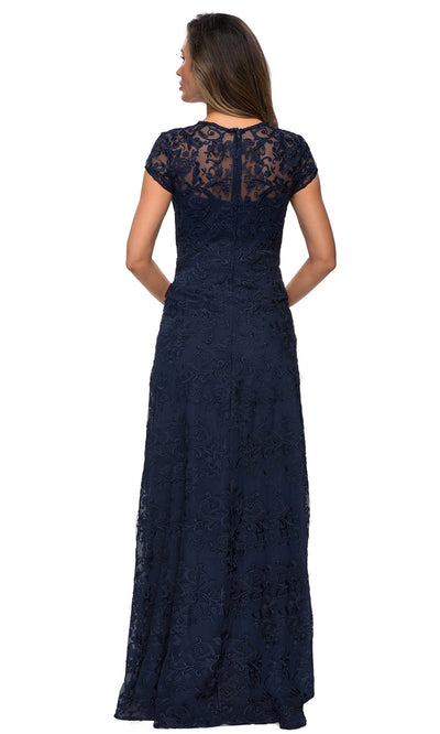 La Femme - 27951 Embroidered V Neck Fitted Dress In Blue
