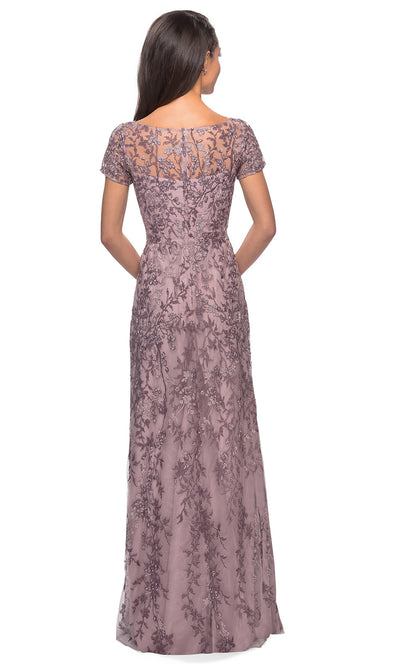 La Femme - 27956 Beaded Bateau Sheath Long Gown In Purple