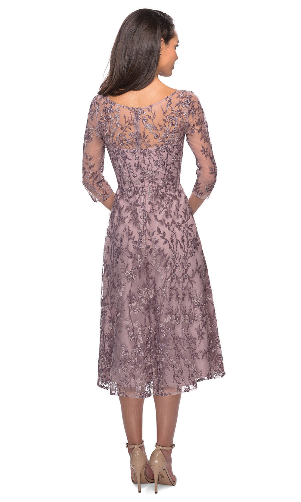La Femme - 27971 Illusion Embroidered A-Line Dress In Purple