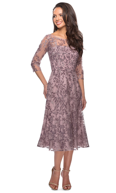 La Femme - 27971 Illusion Embroidered A-Line Dress In Purple