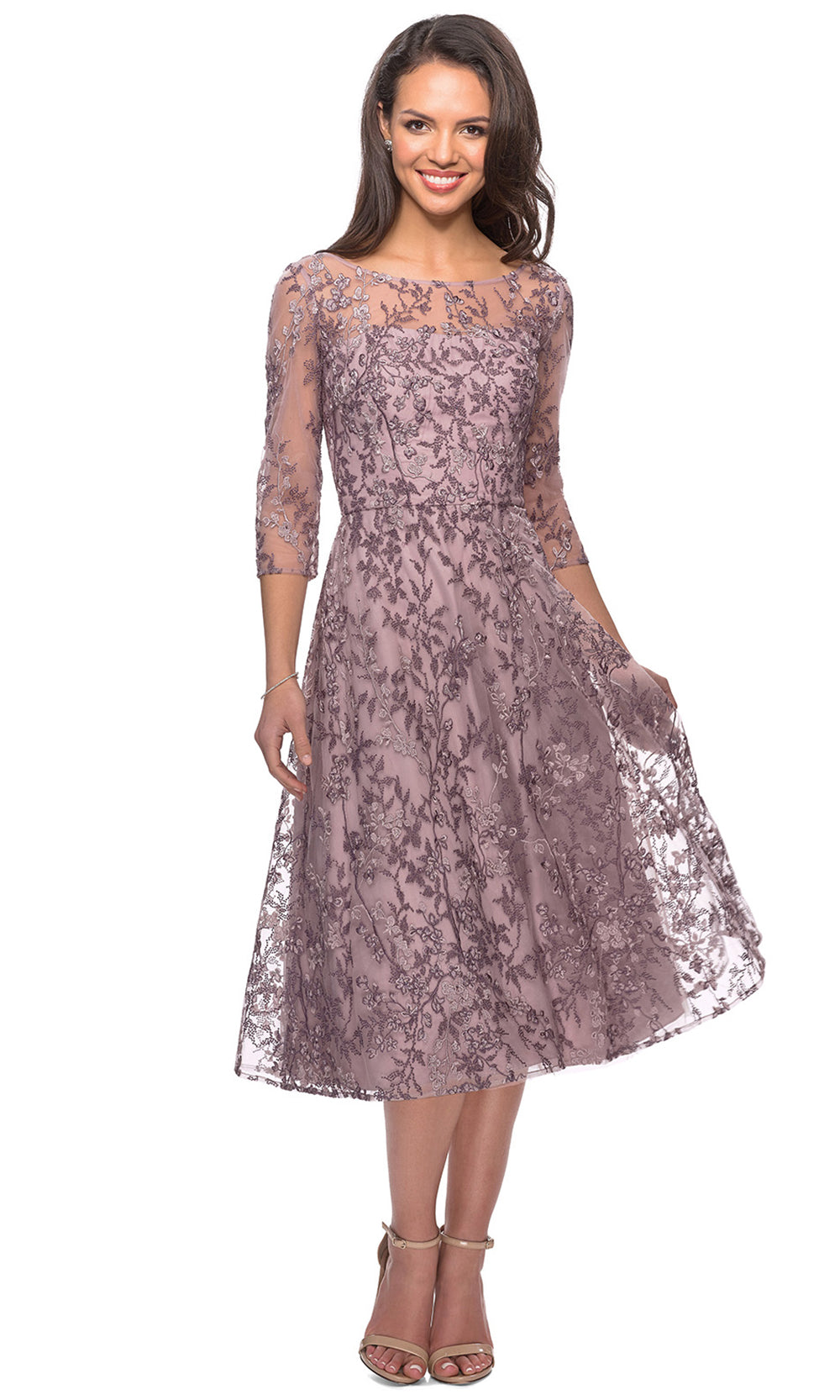 La Femme - 27971 Illusion Embroidered A-Line Dress In Purple