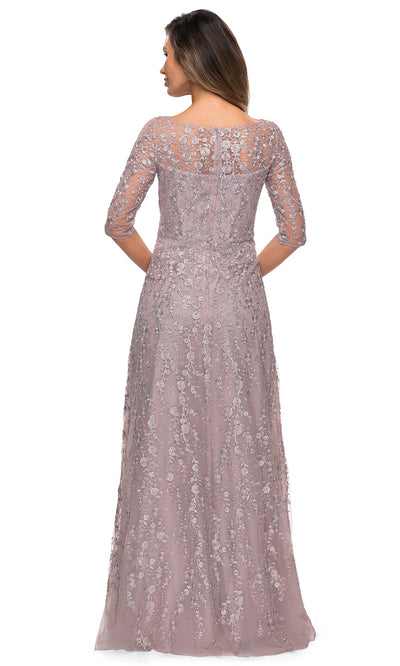 La Femme - 27981 Quarter Sleeve Sheer Lace Dress In Pink