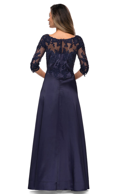 La Femme - 27988 Quarter Sleeve Scoop Appliqued Dress In Blue