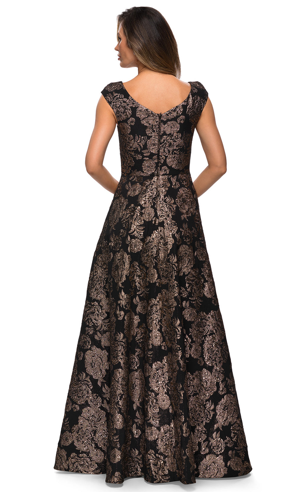 La Femme - 27999 Floral Sweetheart A-Line Dress In Black and Gold