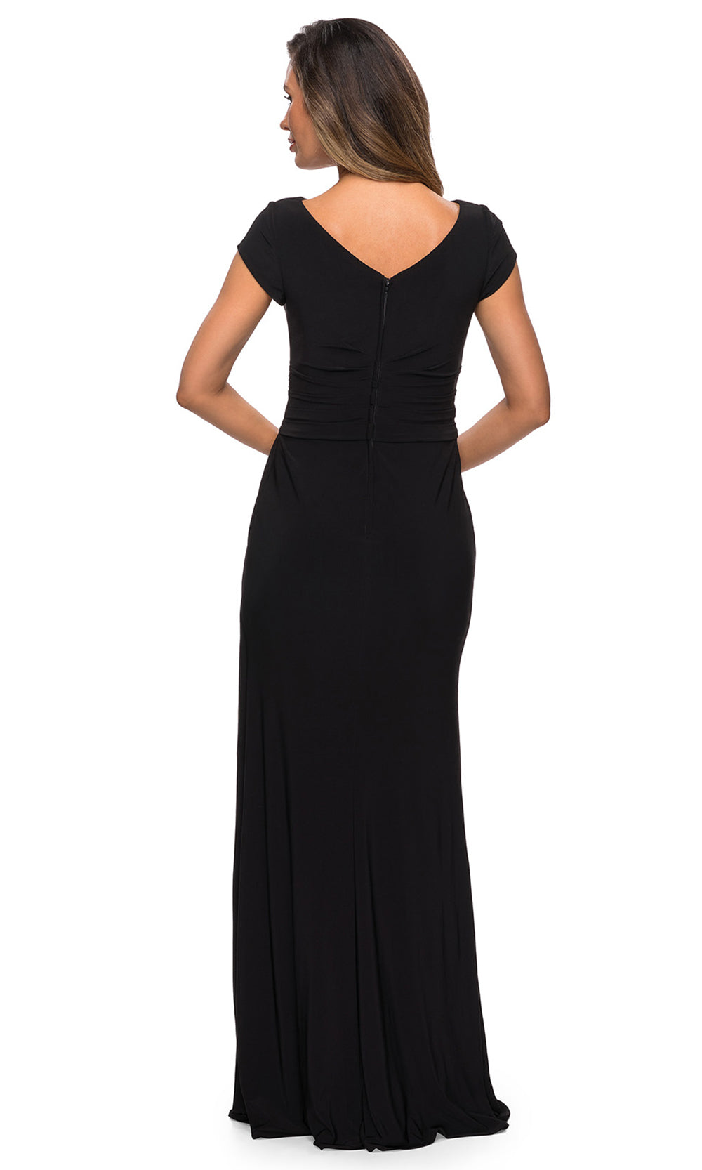 La Femme - 28026 Cap Sleeve Jersey Long Formal Dress In Black
