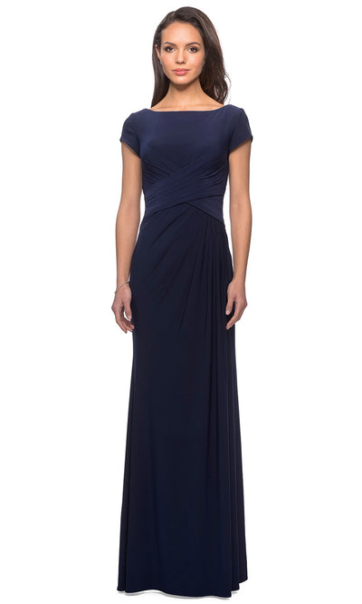 La Femme - 28026 Cap Sleeve Jersey Long Formal Dress In Blue