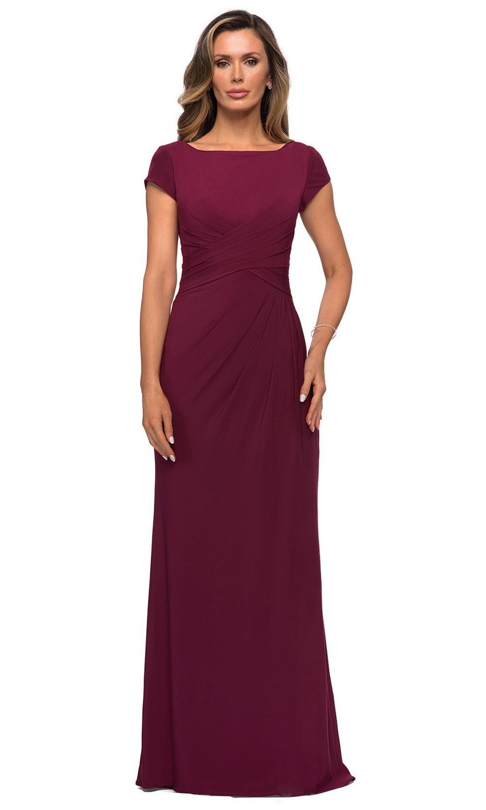 La Femme - 28026 Cap Sleeve Jersey Long Formal Dress In Red
