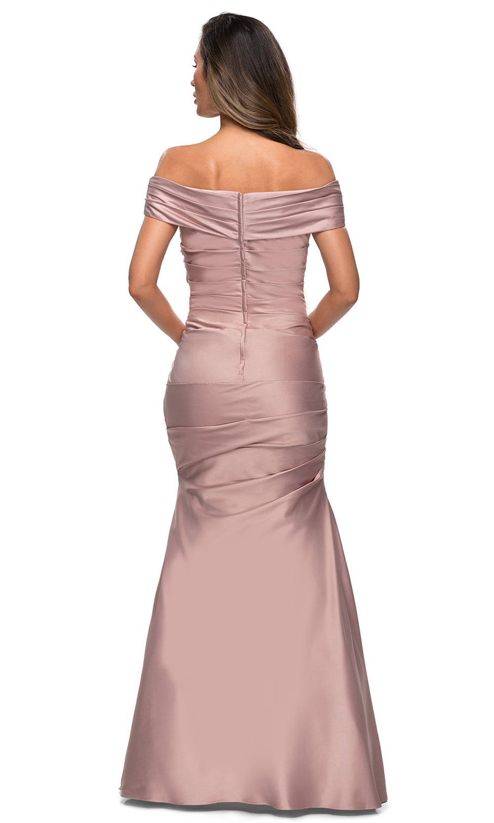 La Femme - 28047 Off Shoulder Long Fit And Flare Dress In Pink