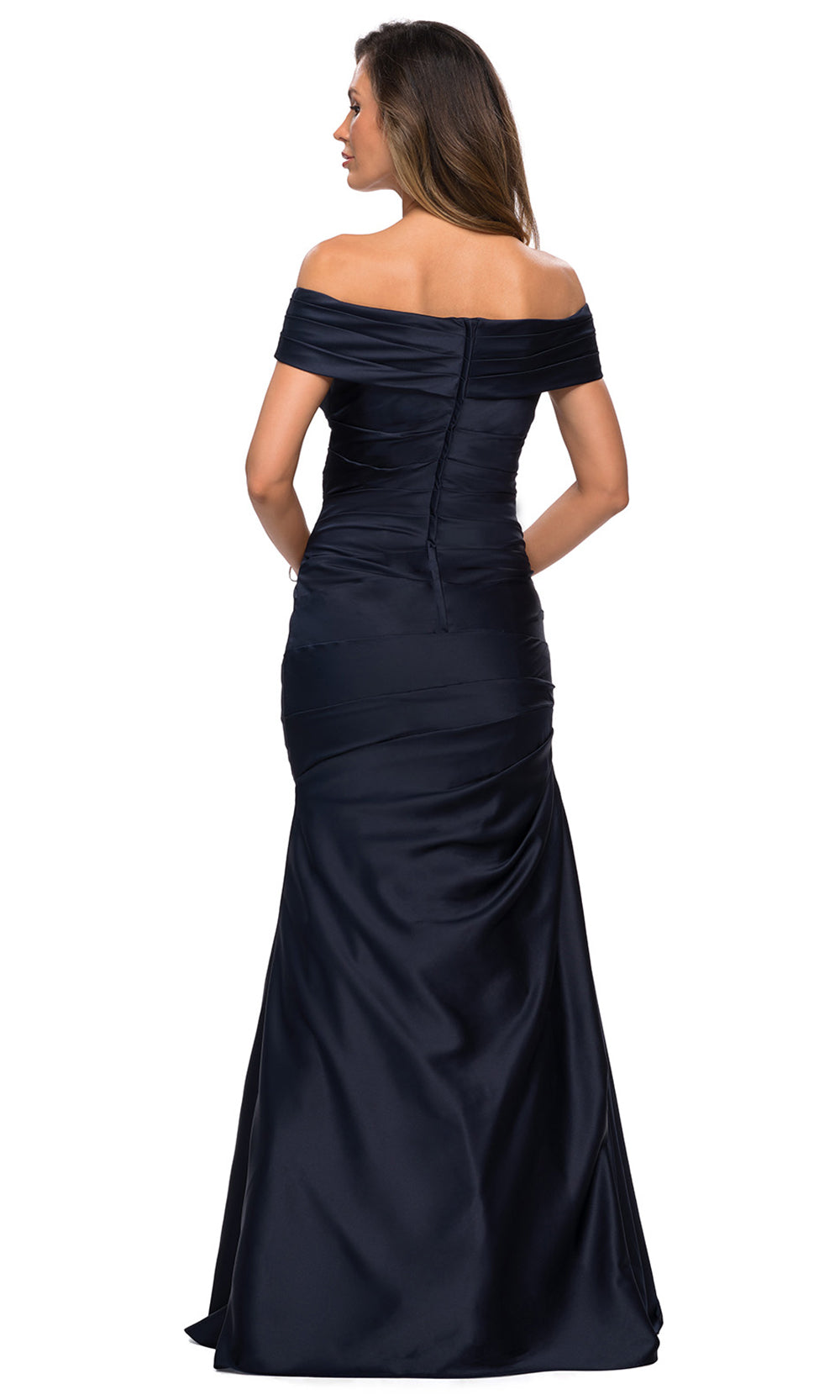La Femme - 28047 Off Shoulder Long Fit And Flare Dress In Blue