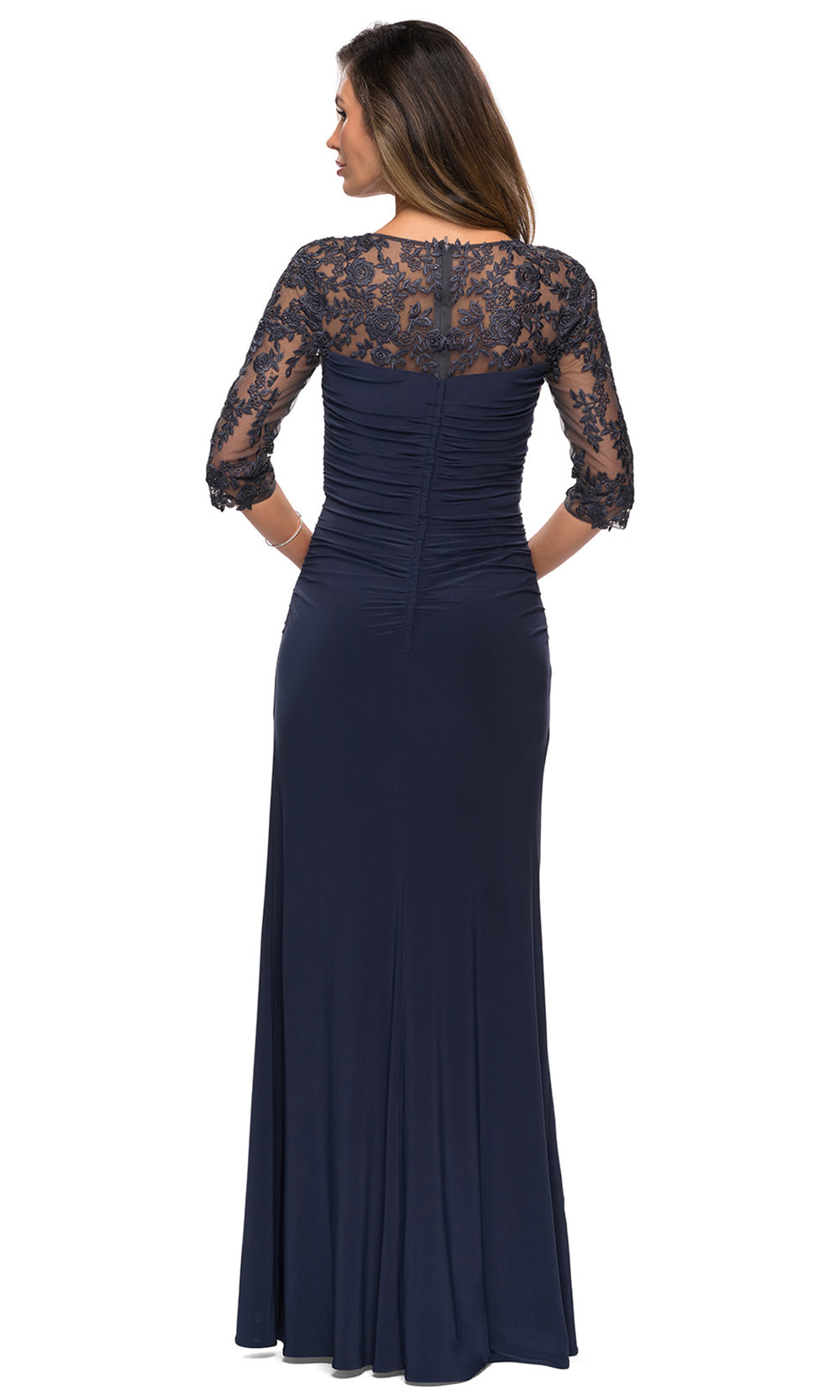 La Femme - 28056 V Neck Jersey Fitted Dress In Blue
