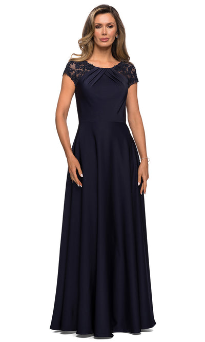 La Femme - 28100 Lace And Satin A-Line Gown In Blue