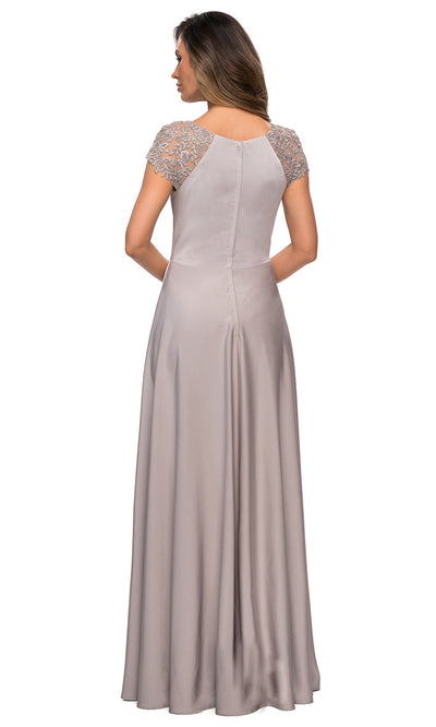 La Femme - 28100 Lace And Satin A-Line Gown In Silver