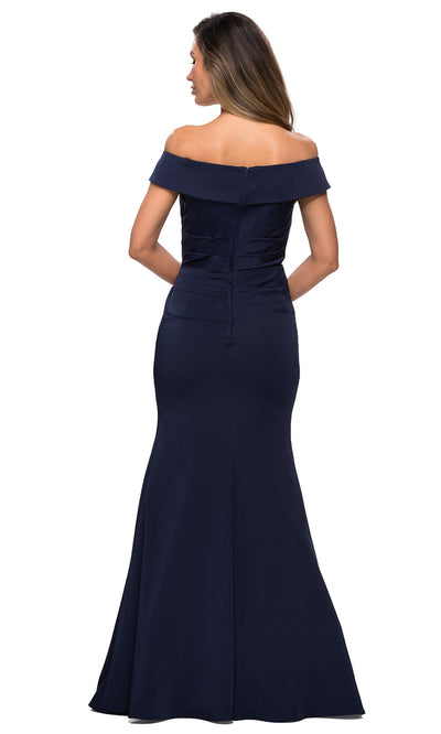 La Femme - 28110 Draped Off Shoulder Long Dress In Blue