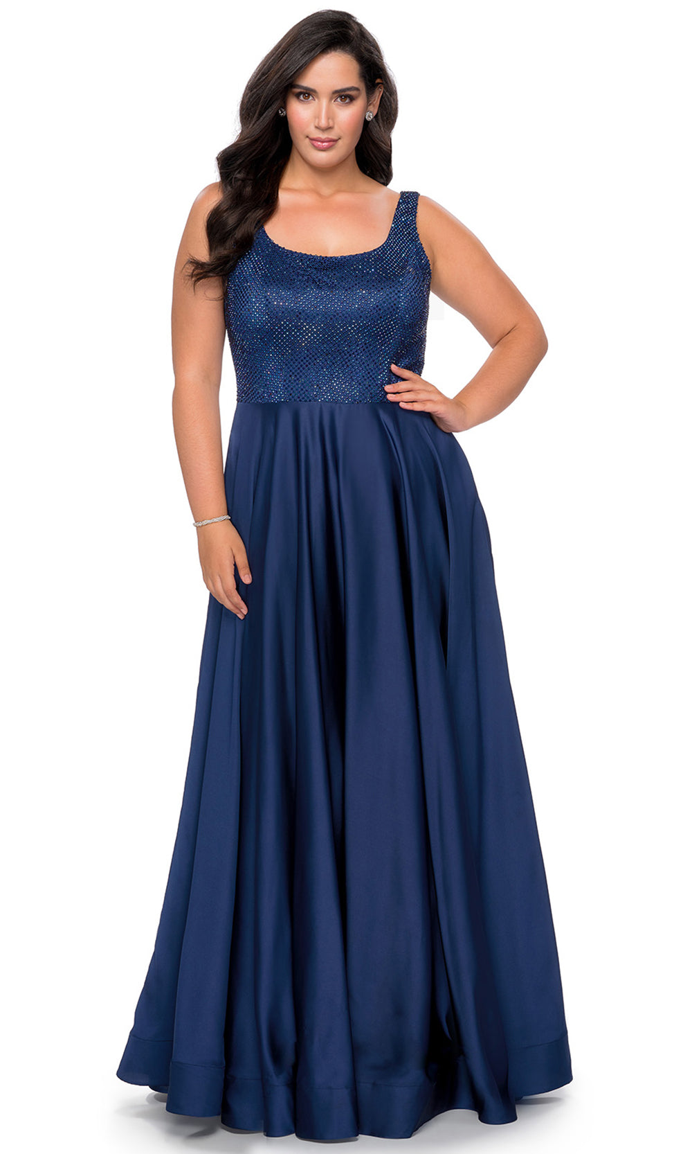 La Femme - 28879 Rhinestone Scoop Neck High Slit Dress In Blue