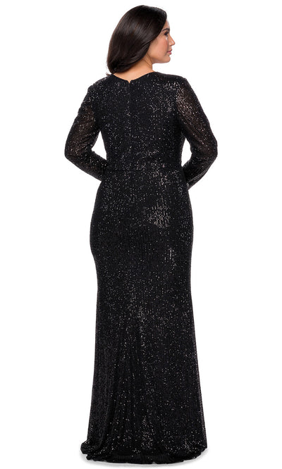 La Femme - 28880 Sequined Deep V Neck Fitted Dress In Black