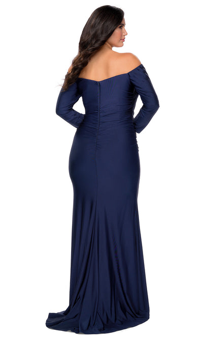 La Femme - 28881 Long Sleeve Off Shoulder Jersey Dress In Blue