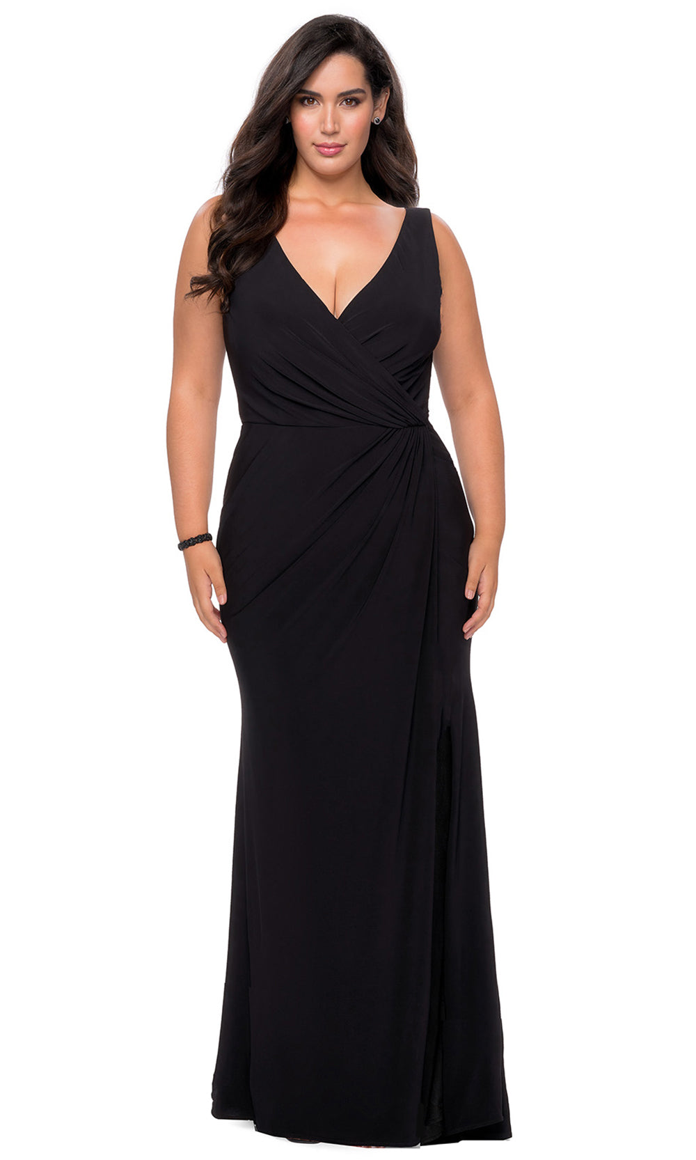 La Femme - 28882 Sleeveless V Neckline High Slit Long Evening Dress In Black