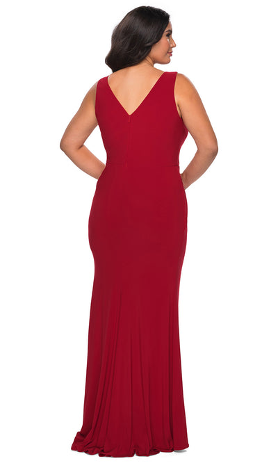 La Femme - 28882 Sleeveless V Neckline High Slit Long Evening Dress In Red