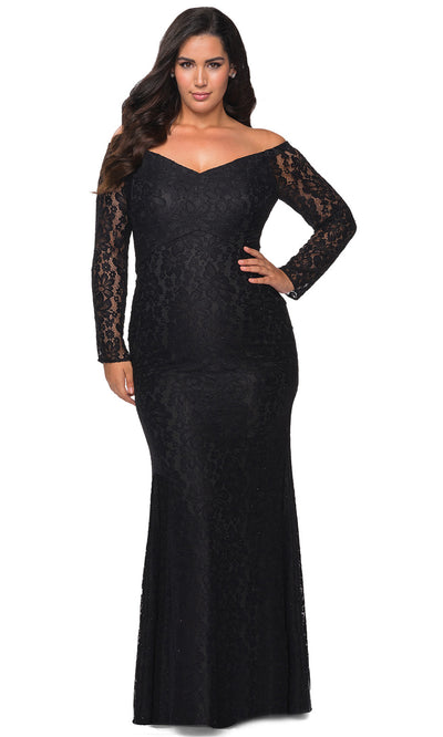 La Femme - 28945 Lace Off Shoulder Trumpet Dress In Black