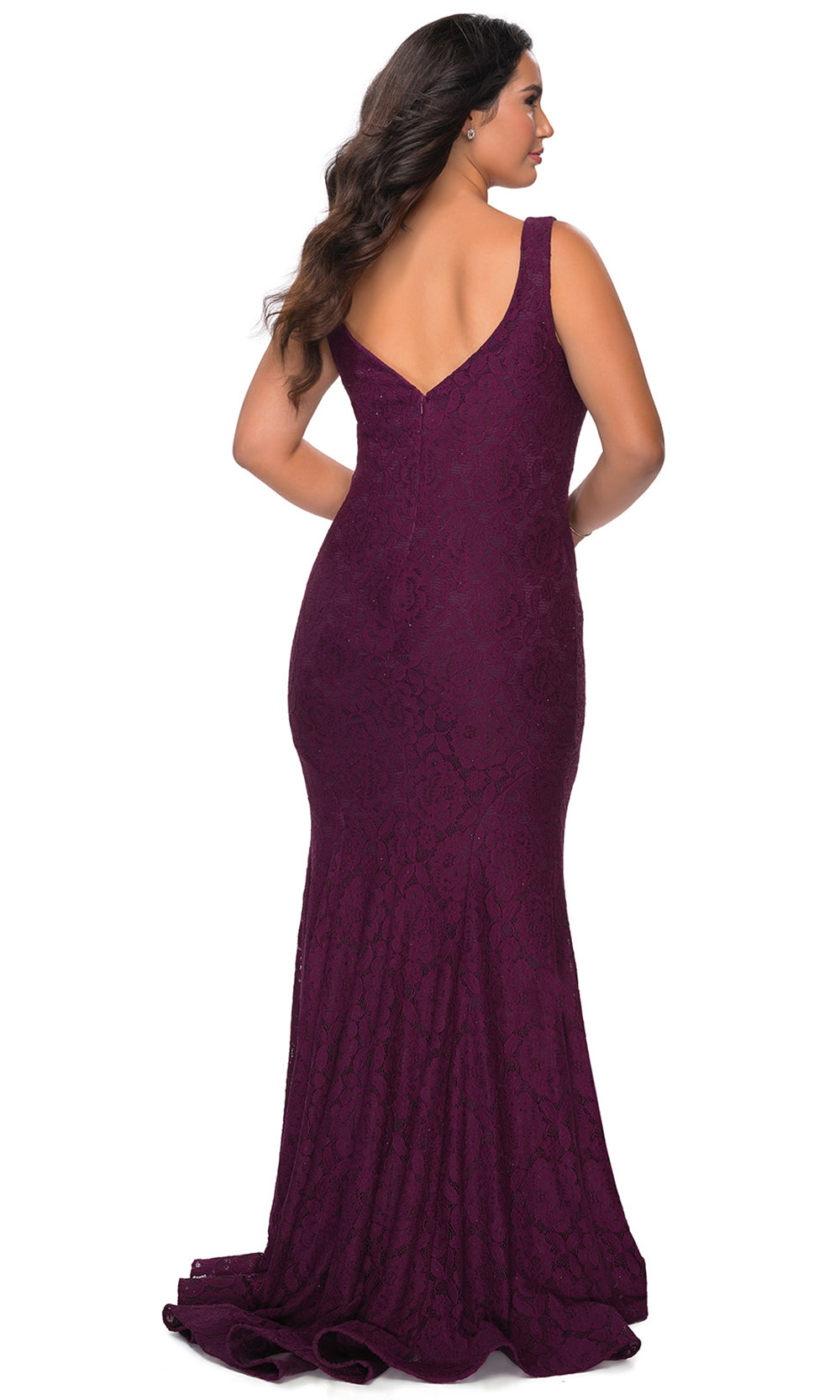 La Femme - 28948 Lace Square Neck Trumpet Dress In Purple