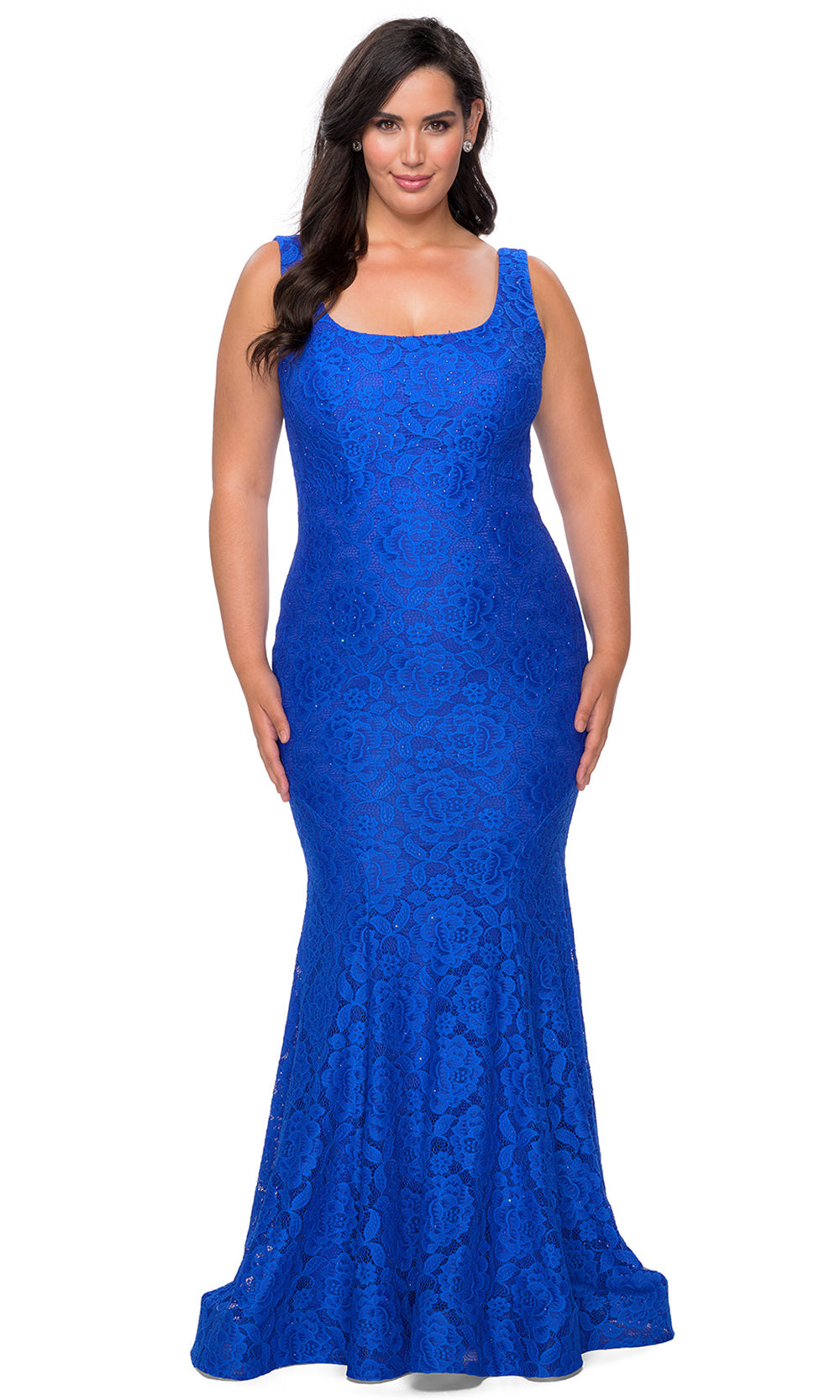 La Femme - 28948 Lace Square Neck Trumpet Dress In Blue